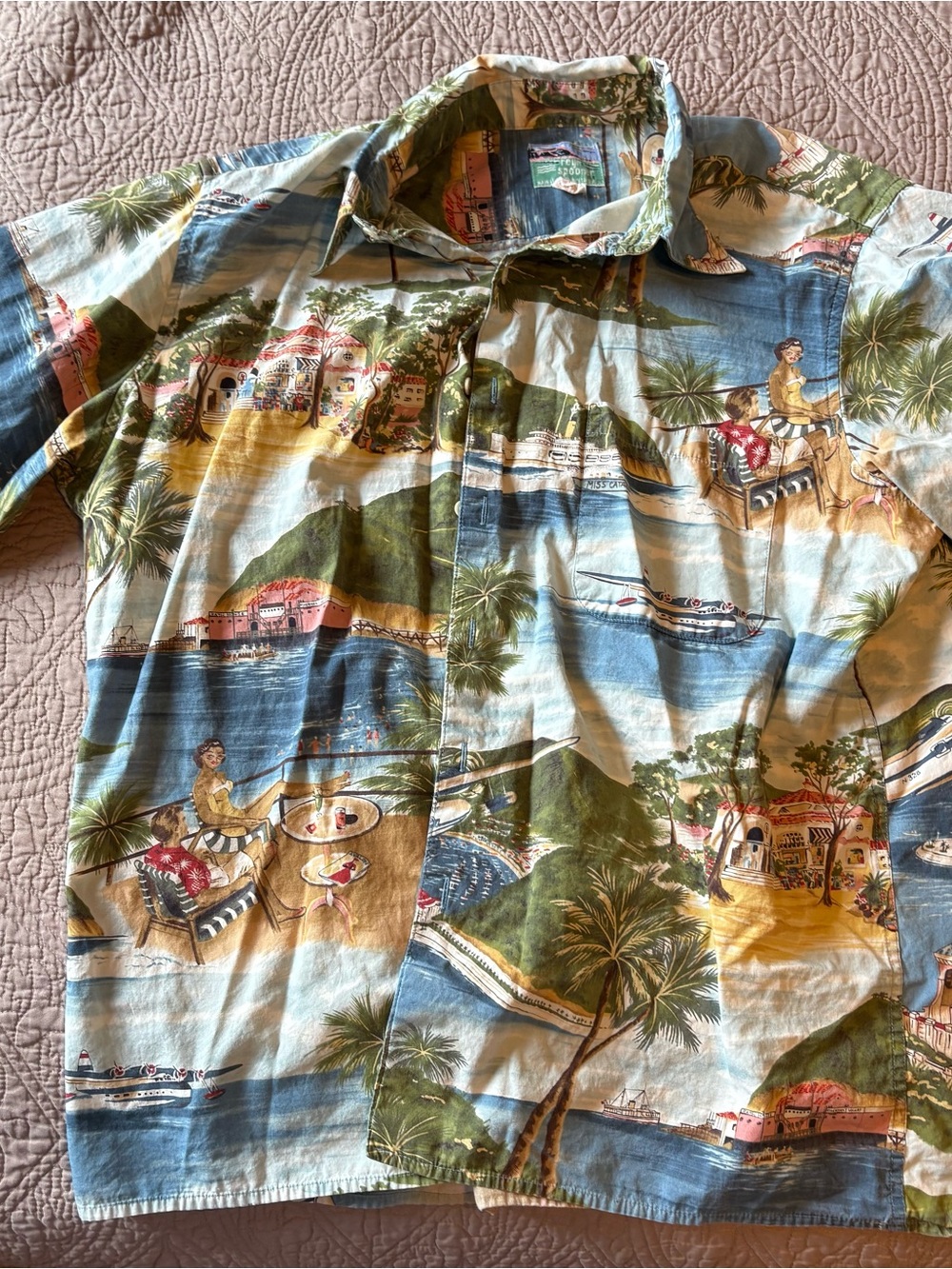 reyn spooner Blue, Green & Cream Hawaiian Scenic Button-Down Shirt